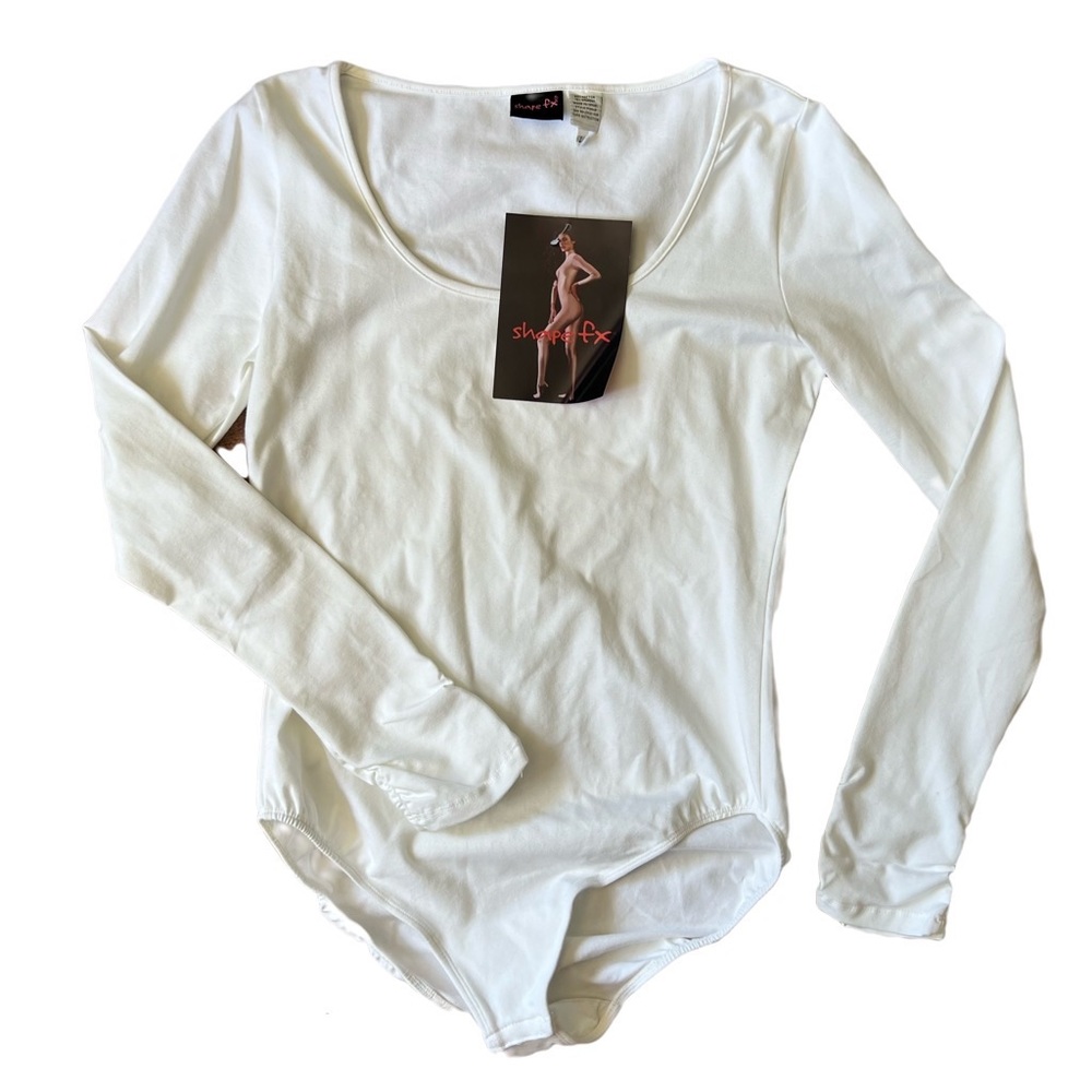 NWT White Bodysuit Long-sleeved with decorative wrist detail ShapeFX
